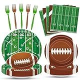 100 Pcs Football Party Supplies Set, Serves 25 – Disposable Football and Field Design Paper Plates, Napkins, and Forks, Game Day Tailgate Themed Tableware for Sports Birthday and Team Decorations