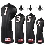 Golf Head Covers, US Flag Patriotism Golf Club Cover for Woods and Driver, Fairway, Hybrid - Premium Leather Golf Club Head Covers with Interchangeable Tags for Men Women