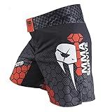 SOTF MMA Boxing Fight Shorts Mens Stretch Sports Training Shorts, Black Red With Pocket, L for waist 36-37inch