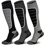 Hylaea Merino Wool Ski Socks, Cold Weather Socks for Snowboarding, Snow, Winter, Thermal Knee-high Warm Socks, Hunting, Outdoor Sports (3 Pairs (Black Grey Grey), Large)