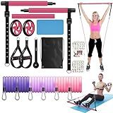 Pilates Bar Kit with Resistance Bands, Olodeer Pilates Reformer Exercise Bar with Ab Roller at Home Workout Equipment, Pilates Bar Set for Full Body Training Women & Men