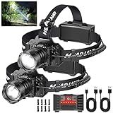Curtsod Rechargeable LED Headlamp 2-Pack - 99000 Lumens Super Bright with Motion Sensor & 90° Rotation - Waterproof Headlight for Camping, Hiking, Running - 3 Light Modes