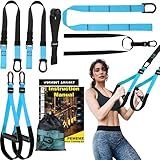 Home Resistance Training Kit | Full-Body Workout with Suspension Trainer Straps, Door Anchor, Handles, and Carrying Bag | Complete Home Gym Equipment (Blue)
