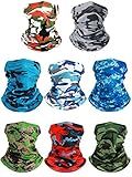 8 Pcs Summer Camo Neck Gaiter Scarf Bandanas for Men Sun Hoods Balaclava Cooling Breathable Face Mask Outdoor Sports (Camo Style, Camouflage Color)
