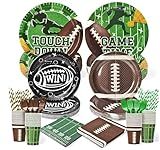 300 Pcs Football Plates and Napkins Tableware Sets (Serve 50), Football Party Supplies, Including Football Plates Napkins Forks Straws and Cups (Blending 2 Designs), Suitable for Game Day Party