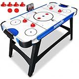 SereneLife 58in Powered Air Hockey Table Upgraded 700mA 12v 2X Powerful Motor, 4 Player 4 Pucks 2 Pushers, Full-Size Arcade Style, Inline Power Switch and Battery Free Digital LED Score Board, Blue