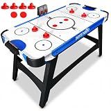SereneLife 58in Powered Air Hockey Table Upgraded 700mA 12v 2X Powerful Motor, 4 Player 4 Pucks 2 Pushers, Full-Size Arcade Style, Inline Power Switch and Battery Free Digital LED Score Board, Blue