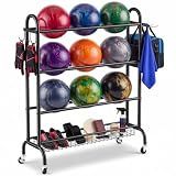Sosation Bowling Ball Rack, 4 Tier Rolling Bowling Ball Stand Holds 9 Balls
