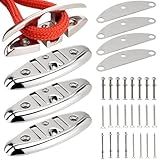 Racewill 4 Pack 5 inch Boat Folding Cleats, 316 Stainless Steel Flip-up Marine Dock Rope Cleat with Backing Plates and Screws, Compatible with Kayak Yacht Ski Boat