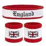 Suddora England Headband & Wristbands Set (Includes 2 Wrist & 1 Head Sweatband)