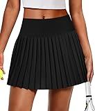 Alaroo Pleated Tennis Skirt for Women with Pockets Shorts High Waisted Golf Skort Athletic Skorts Running Workout Skirts Black M