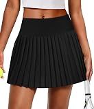 Alaroo Pleated Tennis Skirt for Women with Pockets Shorts Skort Black M
