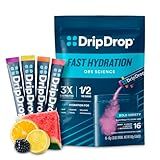 DripDrop Hydration Packets - Bold Variety Pack - Single Serve Electrolytes Powder Drink Mix - Watermelon, Berry, Lemon, Orange - Non-GMO, Gluten Free, Vegan - 16 Sticks