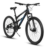 Ecarpat 27.5 Inch Dual Suspension Mountain Bike, 21 Speeds Dual Disc Brake, Men Women Steel Mountain Bike, Adult Trail Beach Snow Commuter City Bikes