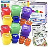Efficient Nutrition Portion Control Containers DELUXE Kit (28-Piece) with COMPLETE GUIDE + 21 DAY PLANNER + RECIPE eBOOK BPA FREE Color Coded Meal Prep System for Diet and Weight Loss