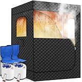 Tehanld 2 Person Portable Steam Sauna for Home, Extra Large Sauna Tent, Upgraded 2 Steamer, 2 Foldable Chair & Remote Control, Black