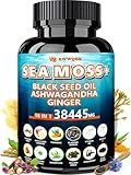 Ashwagandha Sea Moss Capsules with Black Seed Oil, Ginger & Turmeric – 16 in 1 Herbal Complex with Irish Sea Moss, Apple Cider Vinegar, Burdock, Bladderwrack, Vitamin C & D3 – 120 Capsules