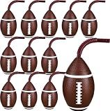 Haundry 12 Pack Football Party Cups with Lids and Straws, 10 oz Reusable Plastic Football Ball Party Cups for Game Day, Super Bowl Party Sports Theme Birthday Party Favors Supplies