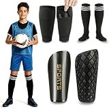 Soccer Shin Guards for Kids Youth - Shin Pads Set with Shin Sleeves and Long Soccer Socks for Age 3-16 Boys and Girls - Lightweight Soccer Equipment (L, Black)