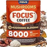 Fidus 16 in 1 Mushroom Coffee with 8000mg Adaptogenic Mushrooms with Ashwagandha, Probiotic, Magnesium and Lion's Mane Instant Mushroom Coffee for Focus, Energy, Immunity & Digestion, 40 Servings