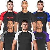 Elite Sports New Item Standard Short Sleeve Compression, Mma, Bjj, No Gi, Cross Training Rash Guard, Large, Black