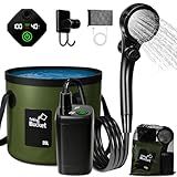 Portable Shower for Camping, 6000mAh Rechargeable Camping Shower with 5.3 Gallons Foldable Bucket, Filtered Shower Head, Outdoor Camp Shower Pump for Hiking, RV, Traveling, Car Washing, Pet Bath
