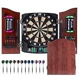 Electronic Dart Board with Wooden Door, Electric Dartboard with Heckler & Light Effects, Digital Soft Tip Dartboards for Game Room Man Cave Bar, 12 Darts, 100 Soft Tips