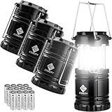 Etekcity Camping Lanterns for Power Outages 4 Pack, Flashlight for Camping Essentials, Survival Kit and Gear, Hurricane Preparedness Items, Emergency Led Battery Operated Lights, Black