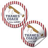 Custom & Personalized Baseball Team Coach Appreciation Thank You Sticker Labels, 40 2" Party Circle Stickers by AmandaCreation, Great for Envelope Seals & Gift Bags