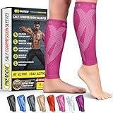 BLITZU Calf Compression Sleeves for Men and Women. Footless Compression Socks Support for Varicose Vein, Nursing, Running. Leg Sleeve Brace for Shin Splints, Pain Relief & Reduces Swelling Pink S-M