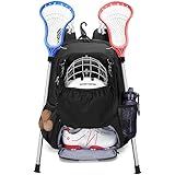 GOBUROS Lacrosse Bag, Lacrosse Equipment Backpack with Stick Holder and Hidden Zipper Net Holds All Lacrosse or Field Hockey Gears, Separate Ventilated Shoe Space Hold Up to US Mens 13, Black
