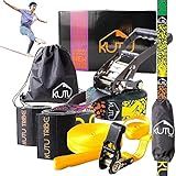 Kutu Tribe Pro Slackline Kit: 60 ft Training Line with Tree Protectors, Ratchet, Arm Trainer, Carry Bag - Tight Rope Slackline for Backyard, Kids & Adults Beginners
