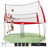 VEVOR 2-in-1 Volleyball Training Net System, Freely Height-Adjustable Practice Equipment with Ball Return, Portable Net Station, Easy Setup for Backyard Indoor Outdoor Serving Spiking Improve Accuracy