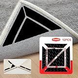 Tiumso 12Pcs Rug Gripper, Double Sided Carpet Tape for Area Rugs, Non Slip Rug Pads Grippers for Hardwood, Tile and Laminate Floors, Rug Corner Grippers for Preventing Curling and Bunching, Black