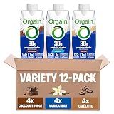 Orgain 30g High Protein Shake Variety Pack, Dairy Isolate Milk Protein, 5g BCAAs, 1g Sugar Per Serving, Caffeine, Meal Replacement, Ready to Drink, Chocolate, Vanilla, Café Latte, 11 Fl Oz (12 Pack)