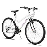 HILAND Bamcbase Womens Mountain Bike, 26 Inch 18 Speeds Hybrid Commuter Bicycle for Adults, Sport Hardtail Trail MTB White