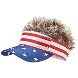 Unisex American Flag Sun Visors Hat with Brown Fake Spiked Hair Novelty Wig Adjustable Baseball Cap Golf Hat