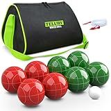 TELURY Bocce Ball Set 100mm Regulation Size and Weight for Lawn, Beach Bocci Game Sets for 2-8 Players (Green and Red)