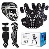 CHAMPRO Fastpitch Softball Catcher's Set - Headgear, Chest Protector, Leg Guards, Black, Ages 6-9 (CBSF8)