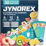 JYNOREX Electrolytes Powder Packets Sugar Free, 30 Sticks High Sodium Hydration Packets, Electrolyte Drink Mix with Lemon Lime Watermelon Peach Berry Kiwi Tropical Punch Lychee Cranberry, 10.5OZ