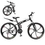 Outroad 26 Inch Folding Mountain Bike, 21 Speed Full Suspension High-Carbon Steel MTB Foldable Bicycle, Dual Disc Brake Non-Slip Folding Bikes for Adults/Women/Men,Black