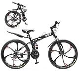 Outroad 26 Inch Folding Mountain Bike, 21 Speed Full Suspension High-Carbon Steel MTB Foldable Bicycle, Dual Disc Brake Non-Slip Folding Bikes for Adults/Women/Men,Black