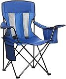 Amazon Basics Portable Folding Camping Chair with 4-Can Cooler, Side Pocket, Cup Holder, and Carry Bag, Sturdy, Breathable Mesh Back, Large, Blue