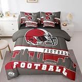 Erosebridal Football City 7 Pcs Comforter Set Full Football Bedding for Boys Girls Grey Red Rugby Game Sheet Set Bed in A Bag Football Fans Bedroom Decor Sports Ball Team Bed Set
