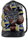BROTOU Thickened Extra Large Sports Ball Bag Mesh Socce Ball Bag Heavy Duty Drawstring Bags Team Work for Holding Basketball, Volleyball, Baseball, Swimming Gear with Shoulder Strap