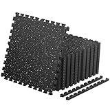 FLEXLIFT 0.79'' Thick 12 Pcs 48 Sq Ft Non-Slip Rubber Top Exercise Equipment Mats, High Density EVA Foam Mats with Rubber Top, Interlocking Puzzle Gym Flooring for Home Gym, Workout Floor Mats,Black