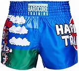 Hardcore Training Muay Thai Men Shorts Japanese Cortoon Kick Boxing MMA Combat Trunks Cage Fightm Sport Sparring (US, Alpha, X-Large, Regular, Regular, Blue)