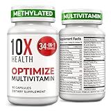 10X Health Optimize Multivitamin for Men - 90 Capsules, Methylated Multivitamin 34 in 1 Formula with 800 mcg of Vitamin B12, 5-MTHF, NAC - Methyl B Complex, MTHFR Supplement