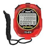 PULIVIA Stopwatch Timer 10 Splits/Laps Digital Stop Watch for Sports, Countdown Alarm Clock Date Memory Recall Large Display, Stopwatch for Coaches PE-Teacher Referee (red, 10 Splits/laps)