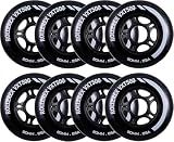 Rollerex VXT500 Inline Skate Wheels 8-Pack - 85A Durable Roller Blade Wheels for Indoor & Outdoor Skating - Fits Standard 608 Bearings (Steel Black, 90mm)